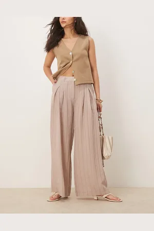 ASOS Wide leg trousers in stone tonal stripe