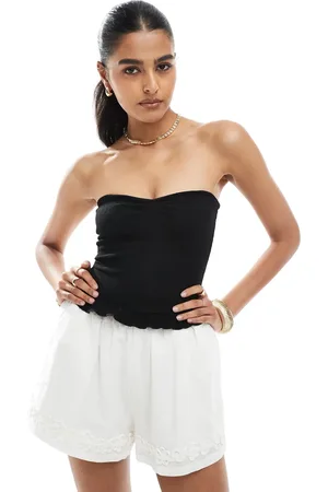 Bershka Shirred frill hem bandeau in