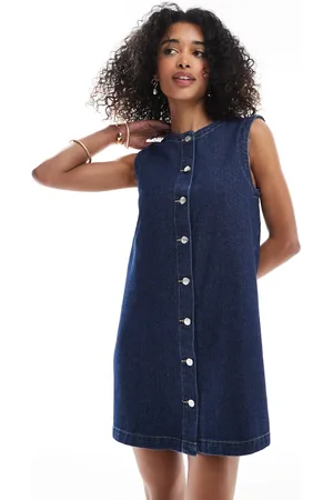 ASOS Trapeze denim mini dress with button opening in indigo