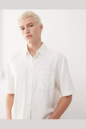 Weekday Linen oversized boxy fit short sleeve shirt in off