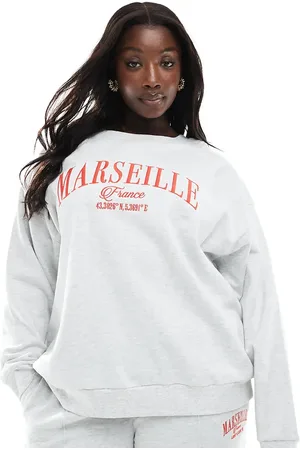 ASOS ASOS DESIGN Curve oversized sweatshirt with embroidered Marseille graphic in ice marl