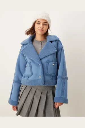The Frolic Exclusive faux shearling gold heart button detail jacket in