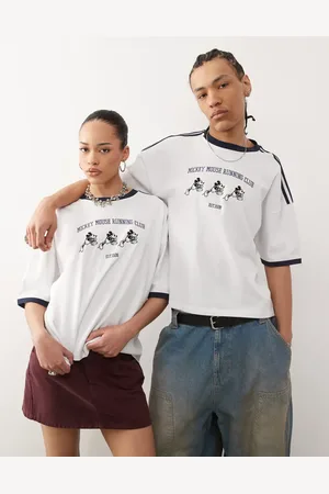 ASOS Disney unisex boxy oversized drop shoulder t-shirt with Mickey Mouse embroidery and binding detail in