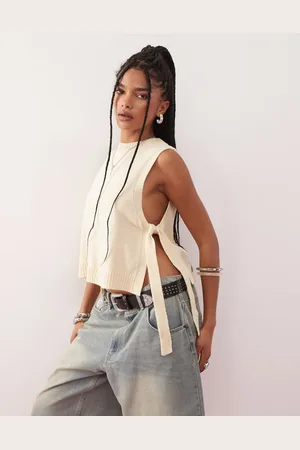Reclaimed Knitted layering tank with tie sides in butter