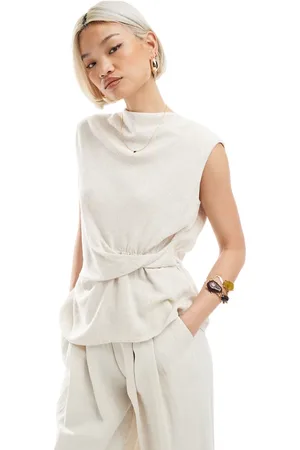 ASOS Cowl neck sleeveless top with twist waist detail in linen blend