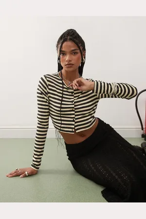 COLLUSION Ultra micro crop cardigan in yellow micro stripe
