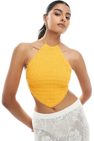 Bershka Hankerchief hem crochet top in