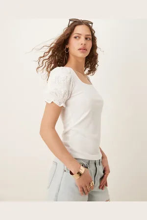 VILA Square neck textured puff sleeve top in
