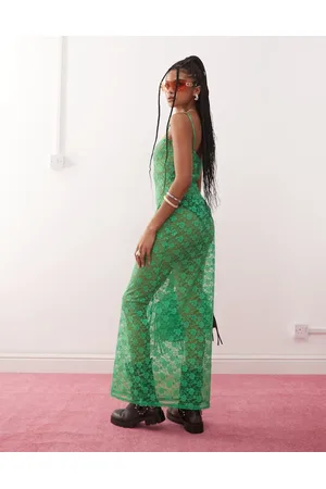 COLLUSION Fitted square neck sheer lace maxi dress in