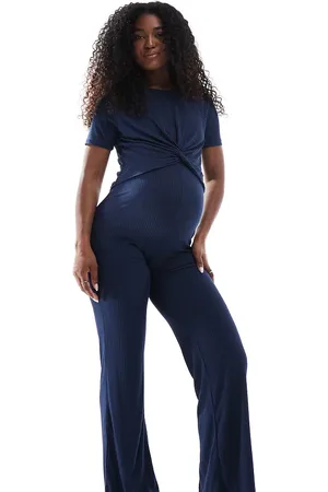 Mama;licious Mamalicious Maternity over the bump ribbed jersey wide leg trouser co-ord in