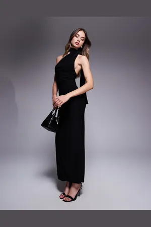 Fashionkilla Double sculpted slinky wrap around scarf detail maxi dress in