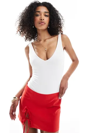 Bershka Plunge neck bodysuit with side ruching in