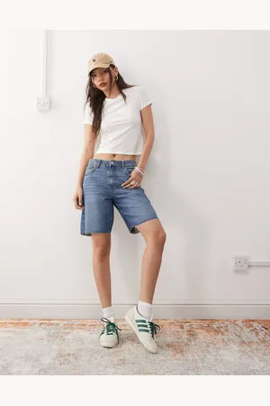 Noisy May High waist baggy denim short in mid wash