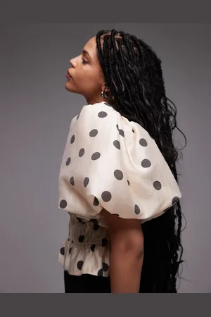 & OTHER STORIES Blouse with statement puff sleeves and cinch waist in spot print