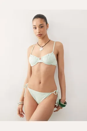 Reclaimed Underwire bikini top with floral towelling detail in pastel