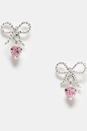 Kingsley Ryan Bow stud earrings with pink cubic zirconia in sterling