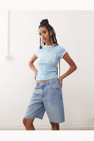 Noisy May High waist baggy denim short in light wash
