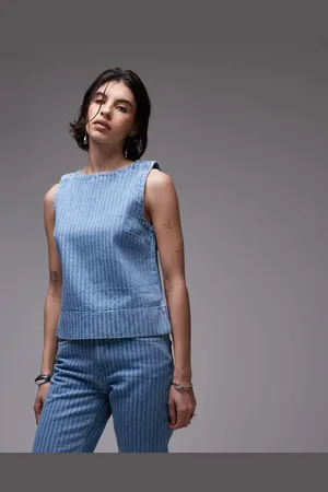 Topshop Denim shell top in bleach stripe