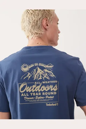 Timberland Mountain landscape backprint t-shirt in blue