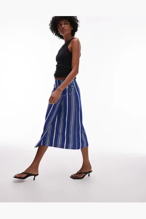 ARKET Linen wrap beach midi skirt in pinstripe