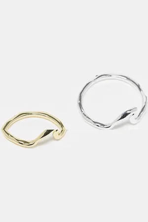 Pieces® Plated wave detail ring two pack in gold and silver