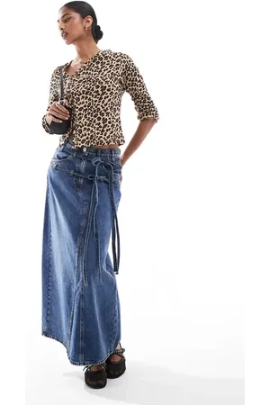 SCALPERS Denim Midi Skirt In Indigo