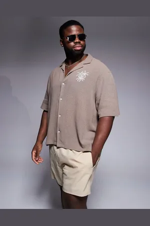 ASOS Boxy revere shirt with chest embroidery in