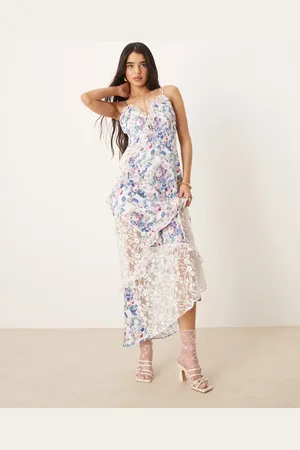 For Love & Lemons Josalyn maxi dress with lace insert in and pink floral