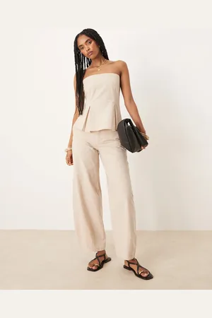 ASOS Linen blend barrel leg trouser in beige