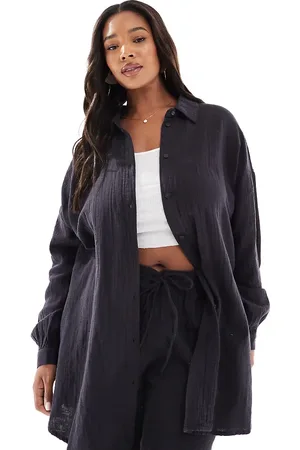 ONLY Long sleeve cheesecloth shirt co-ord in charcoal
