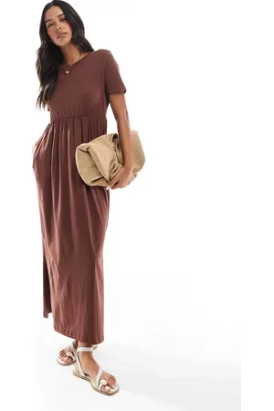 Threadbare Midi t-shirt dress with drop waist in chocolate