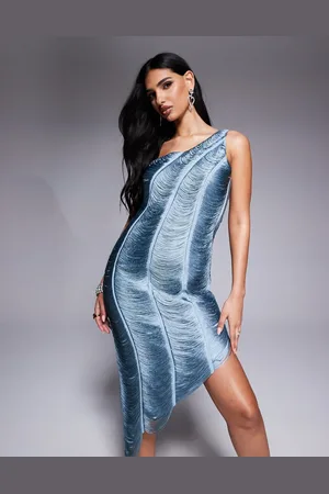 ASOS One shoulder fringe draped mini dress in sea