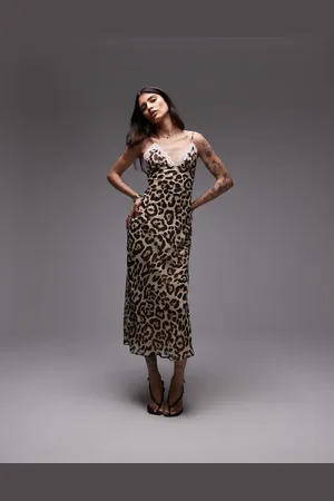 Nialaya Jasmine leaopard print midaxi dress in beige