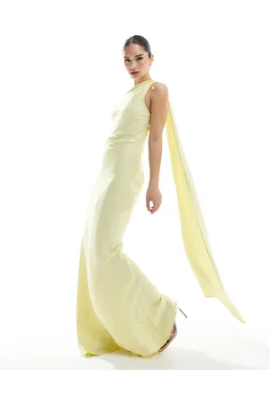 Maids to Measure Bridesmaid one shoulder scarf maxi dress in lemon