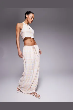 Kaiia Exclusive tie waist textured maxi skirt co-ord in multicolour check