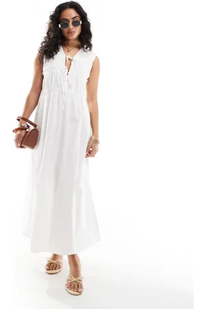 ONLY Tie front ruched midaxi dress in
