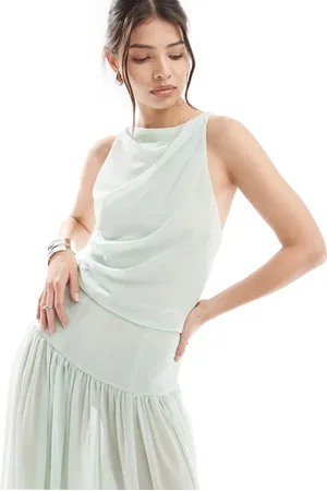 ASOS Chiffon high neck top with open back co-ord in sage