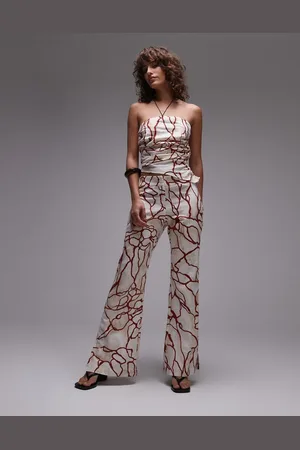 Laagam Marble linen trousers with red abstract print co-ord