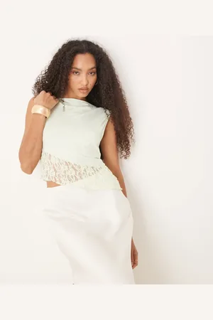 ASOS Boat neck lace asymmetric top in
