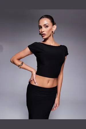 Kaiia Exclusive slinky boatneck low back crop top co-ord in