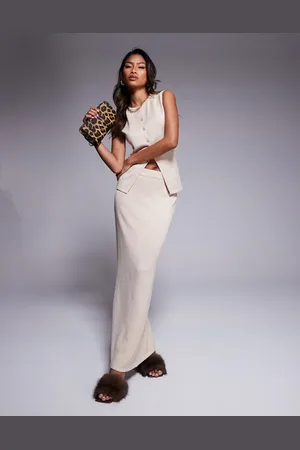 Kaiia Exclusive fine knit column maxi skirt co-ord in oatmeal