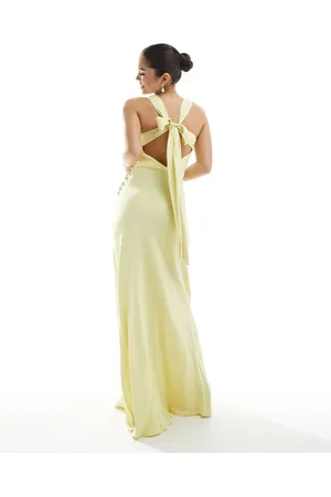 Maids to Measure Bridesmaid high neck maxi dress with tie back in lemon