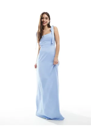Maids to Measure Bridesmaid tie shoulder maxi dress in cornflower