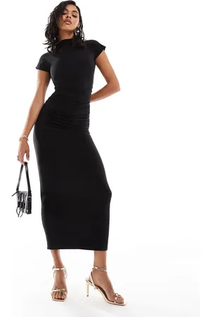 Kaiia Exclusive double layered slinky high neck cap sleeve bodycon maxi dress in