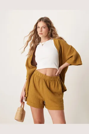 ASOS Cheesecloth pull on shorts with raw edge detail co-ord in olive
