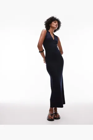 MANGO Compact knit midi dress with u neck in
