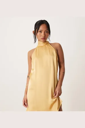VILA Satin halter mini dress in cornsilk