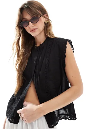 ASOS Sleeveless shirt with broderie trim detail in