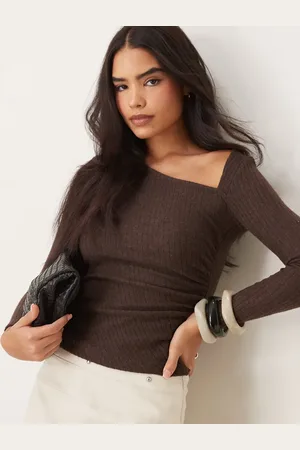 ASOS Asymmetric softtouch ruched marl rib top in