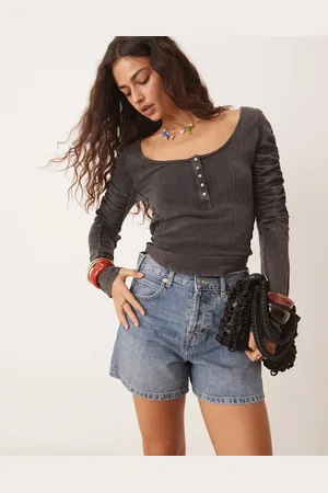 Free People Tippi clean denim shorts in mid wash blue